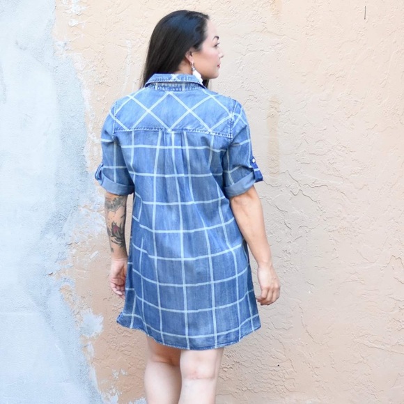 ☝🏼 ONE medium left. • Grid Pattern Jean Dress - Picture 2 of 2